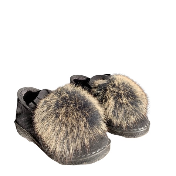 Black Slip-On Shoes with Faux Fur Pom Pom 6 - Picture 3 of 11